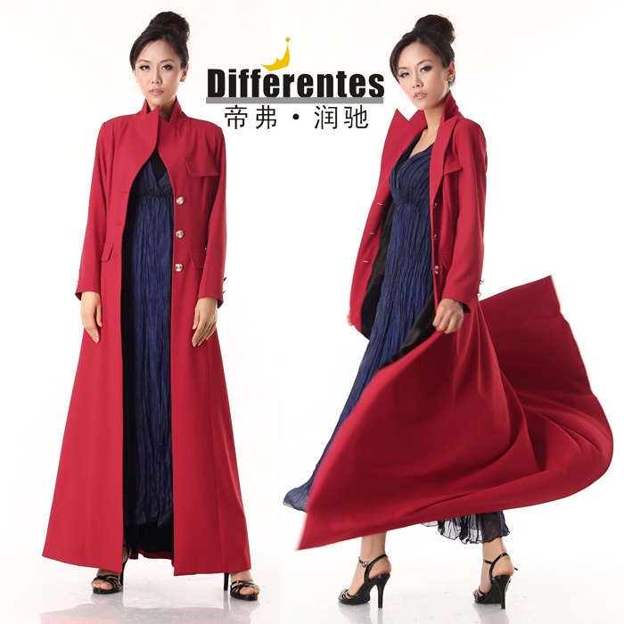 Fashion 2012 women's autumn outerwear ultra long section of red overcoat slim trench formal dress