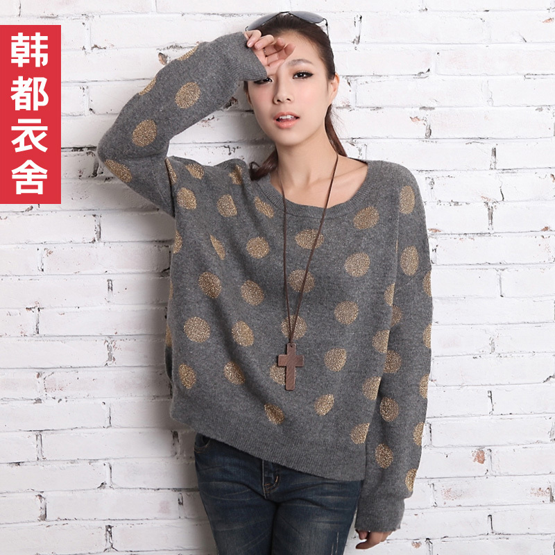 Fashion 2012 women's loose dot pullover knitted sweater lo1207 free shipping