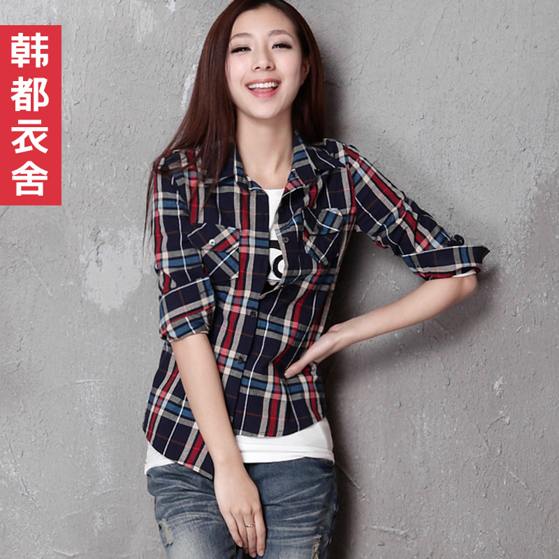 Fashion 2012 women's slim long-sleeve plaid autumn shirt hx1525 free shipping