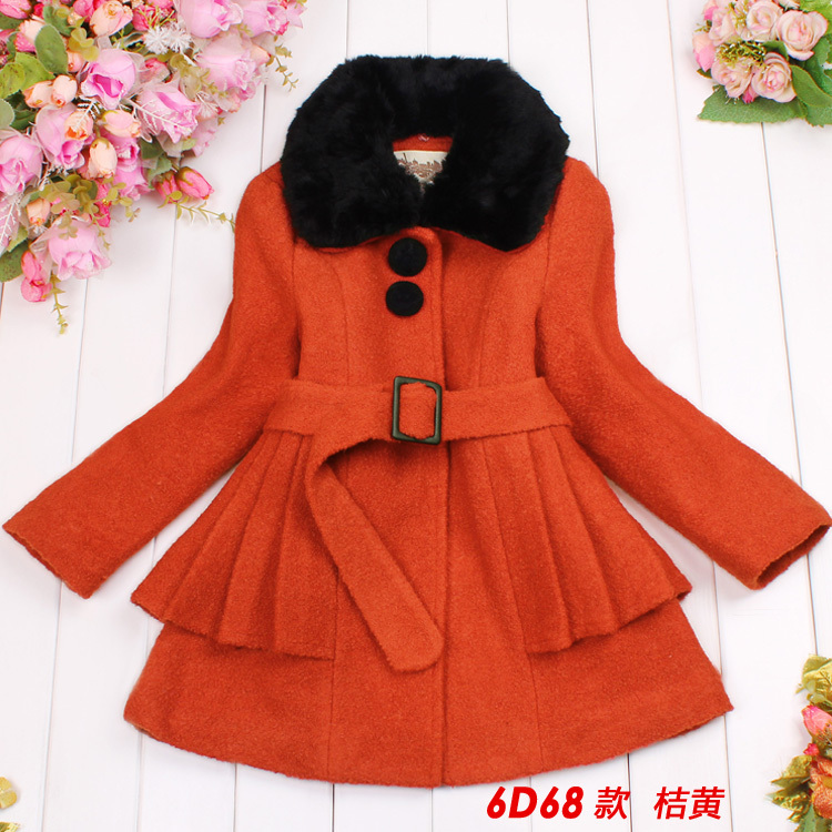Fashion 2013 girls clothing wool cotton-padded wool coat faux trench outerwear