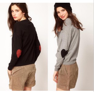 Fashion 2013 love patch pullover basic o-neck long-sleeve sweater dark gray free shipping