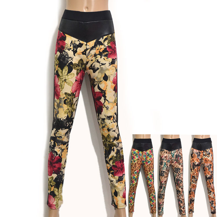 Fashion 2013 winter Faux leather  thickening velvet doodle print Leggings Tights Pants  free shipping