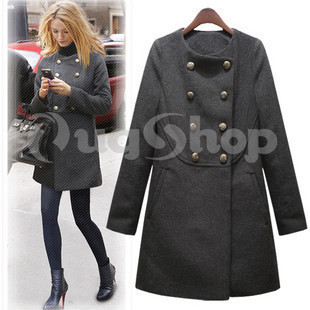 Fashion 2013 Women fashion double breasted o-neck medium-long woolen casual women's cashmere overcoat outerwear