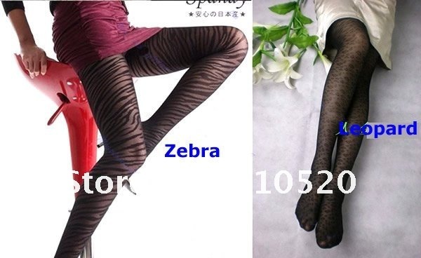 Fashion 2pcs/lot Japan Korea Women Sexy Jacquard Tights Pantyhose Zebra / Leopard Fishnet Stockings Free Shipping