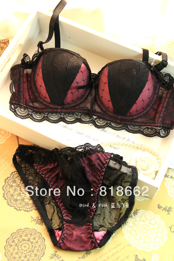 Fashion 3/4 Cup Push Up Underwear Set Female Gather Bra Set Sex AB Cup Brassiere And Panty Set Free Shipping