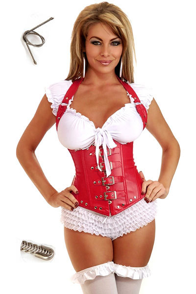 Fashion! 4463 Gothic Leather Steel boned Red Lingerie Charming Clubwear Sexy under bust Bondage Corsets