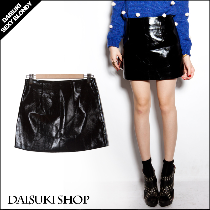 Fashion a kt229 japanned leather mid waist small short skirt