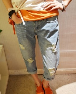 Fashion a181 2013 spring women's loose light color casual hole jeans