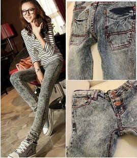 Fashion a219 2013 spring women's slim button jeans pencil pants