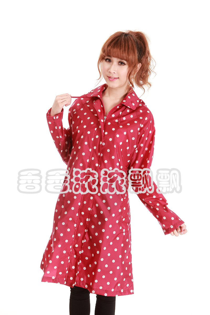 Fashion adult raincoat cute wind poncho red sole white polka dot cap rope 1005