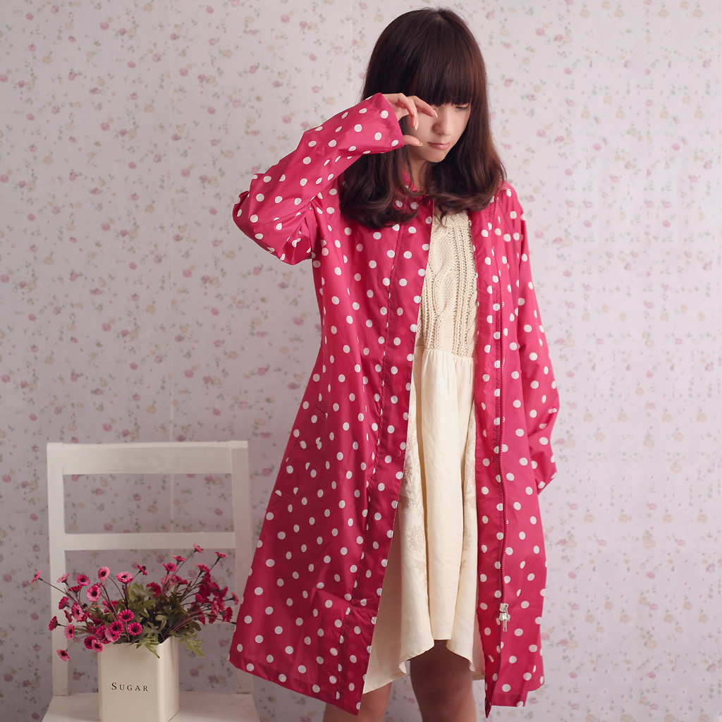 Fashion adult raincoat poncho red sole white polka dot 1005 ,Free shipping