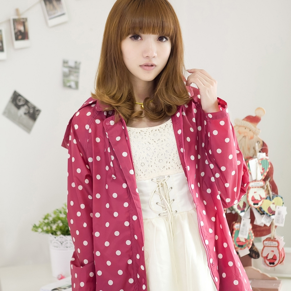 Fashion adult raincoat poncho trench poncho red sole white polka dot