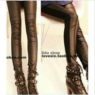Fashion all-match 6094 patchwork leather pants legging 610a