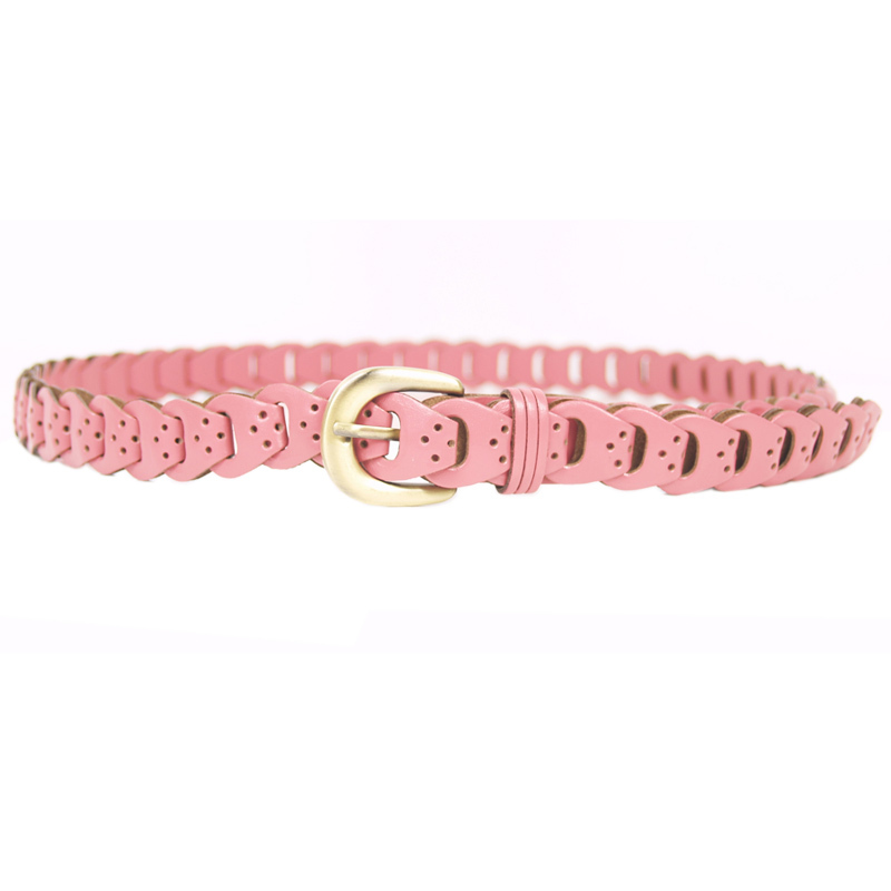 Fashion all-match candy color thin belt decoration women's candy color of love cowhide knitted genuine leather strap