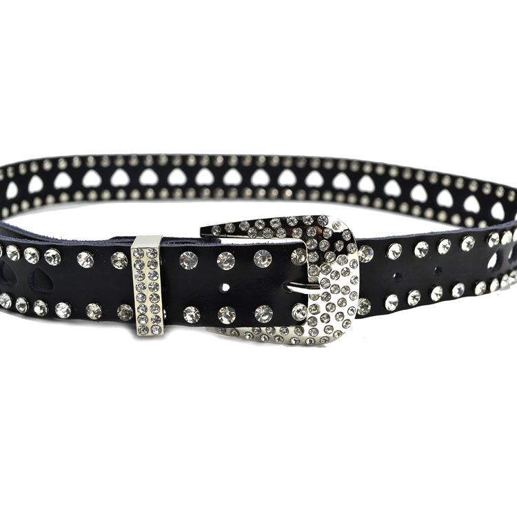 Fashion all-match cowhide women's cutout diamond belt women's genuine leather belt women's strap rhinestone belt