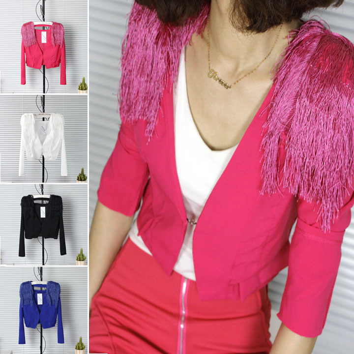 Fashion all-match crochet small cape popper personality tassel long-sleeve outerwear black 978 free shipping