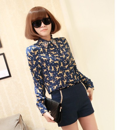 Fashion all-match diamond-studded decorative pattern female shirt chiffon casual shirt