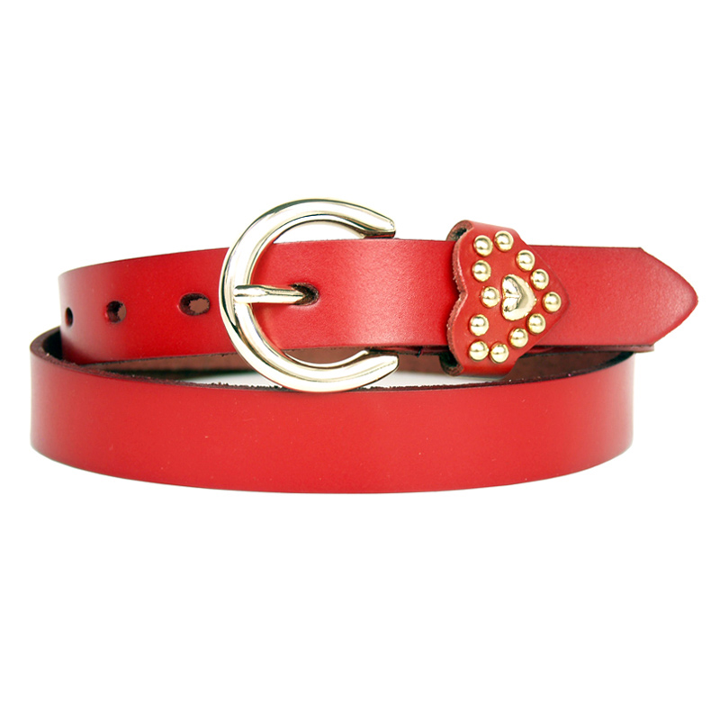 Fashion all-match genuine leather strap women's love vintage rivet decoration genuine leather belt in the waist of trousers red