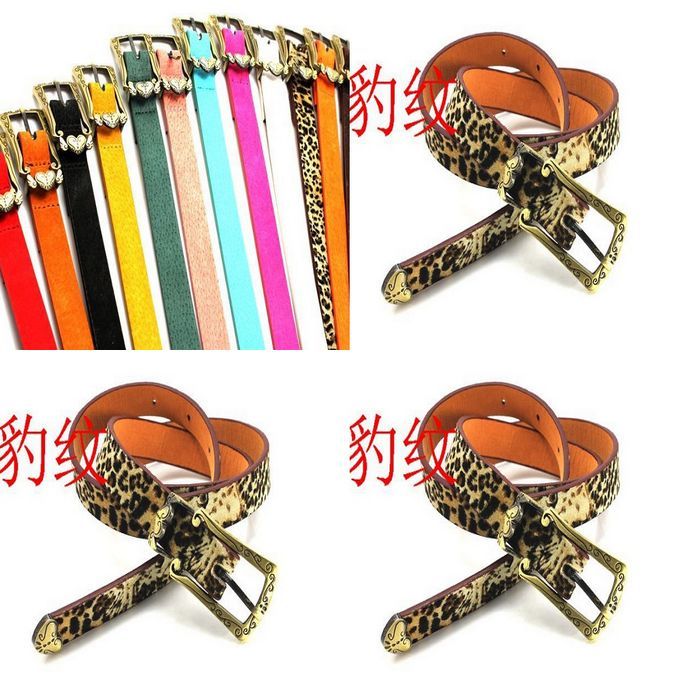 Fashion All-match Heart Buckle Leopard Print Candy Color Thin Leather Belt KC HF02 Free Shipping Over$15