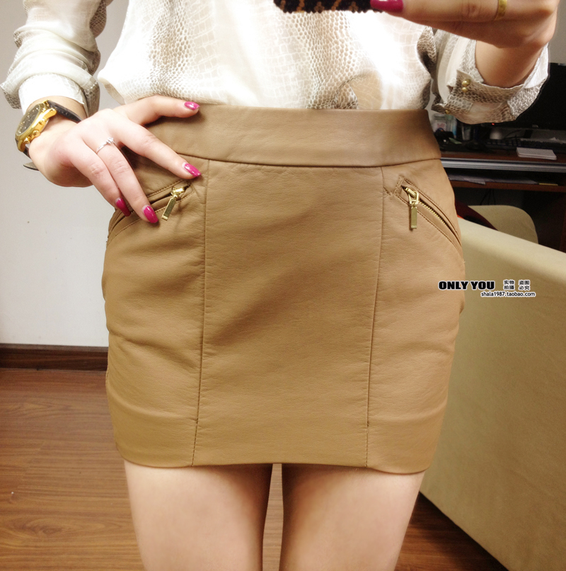 Fashion all-match high waist butt-lifting slim hip water washed leather bust skirt female step leather skirt short plus size