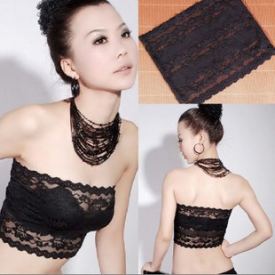 Fashion all-match lace luxurious nobility elegant tube top Wrapped chest black color ,2pcs/lot,Free shipping.