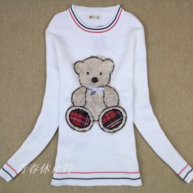Fashion all-match long-sleeve o-neck casual sweater personalized loose sweater bear