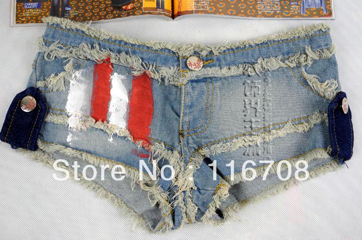 Fashion all-match paint denim shorts sexy low-waist straight moben single-shorts distrressed retro finishing water wash st-095