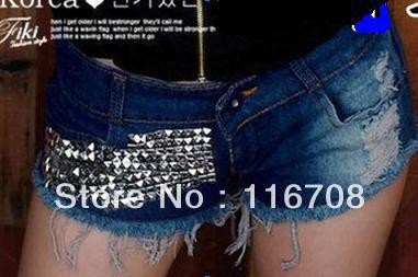 Fashion all-match paint denim shorts sexy low-waist straight moben single-shorts distrressed retro finishing water wash st-095