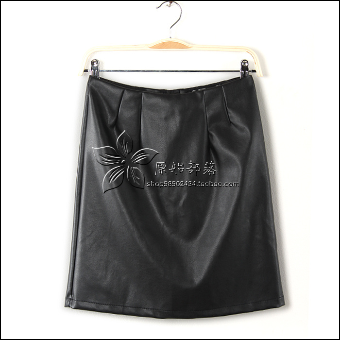 Fashion all-match PU half-length pencil skirt slim hip leather skirt a-line skirt ol step skirt short skirt