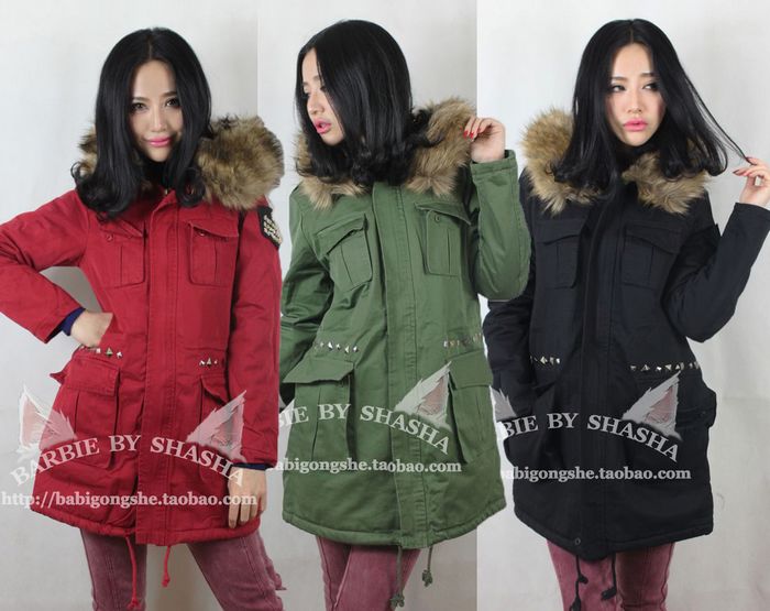 Fashion all-match rivet epaulet tristram decoration loose casual collar overcoat tooling cotton-padded jacket green black and