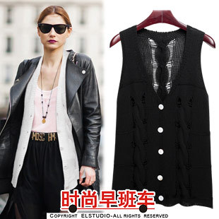 Fashion all-match twisted cutout cape sweater knitted vest cardigan kn505