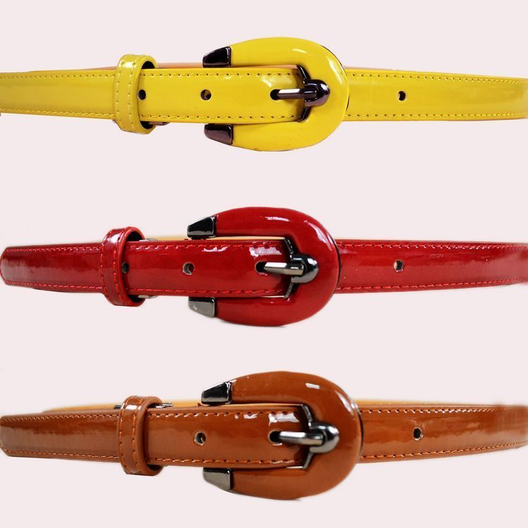Fashion all-match women's bag buckle thin belt japanned leather candy color strap 030