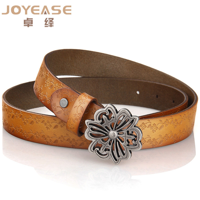 Fashion all-match women's carved cowhide genuine leather belt rose agings decoration strap