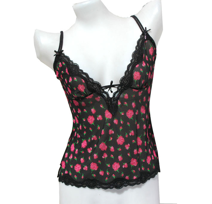 Fashion ann summers black gauze small flower sexy fashion vest breathable mlxlxxl