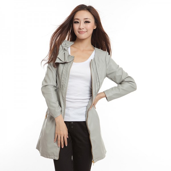 Fashion autumn 2012 women's leather clothing female outerwear autumn and winter long design o-neck slim leather clothing