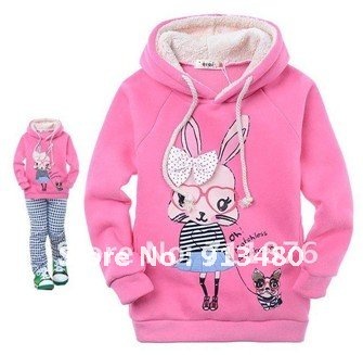 Fashion Autumn 5pcs/lot Cartoon 2color rabbit Long sleeve Children Clothes Girls Outerwear Hoodies