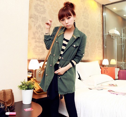 Fashion autumn and winter 2012 women's military metal zipper slim double breasted trench c168