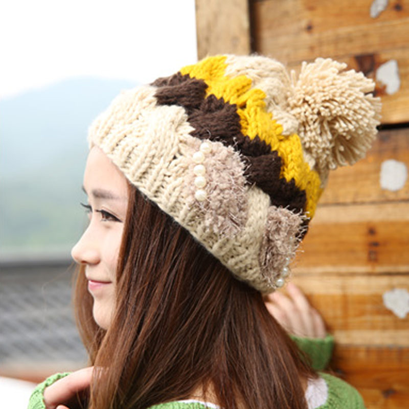 Fashion autumn and winter bow beads knitted hat thermal knitted hat p2501