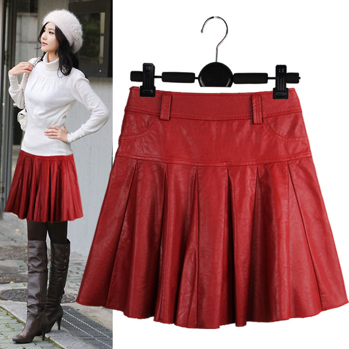 Fashion autumn and winter bust skirt short skirt PU skirt water washed leather skirt a-line skirt q094