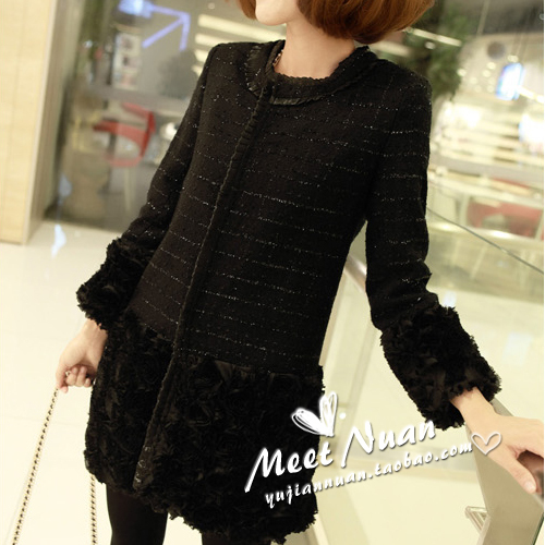 Fashion autumn and winter flower chiffon patchwork medium-long bling female trench overcoat