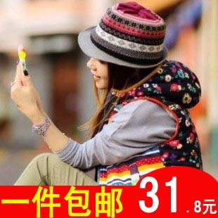 Fashion autumn and winter handmade hook needle yarn fedoras jazz hat all-match women's knitted hat knitted hat