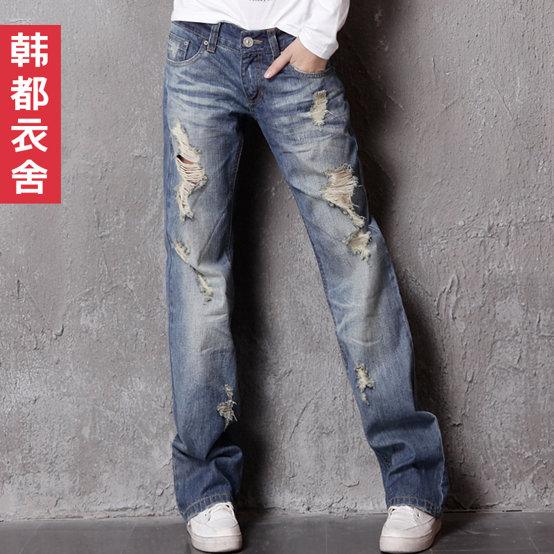 Fashion autumn and winter hole straight jeans 9b02 chokecherry free shipping