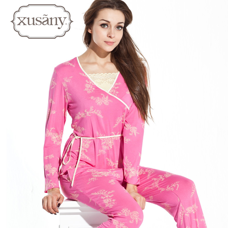 Fashion autumn and winter long-sleeve women's pullover lacing sleepwear comfortable rayon lounge set