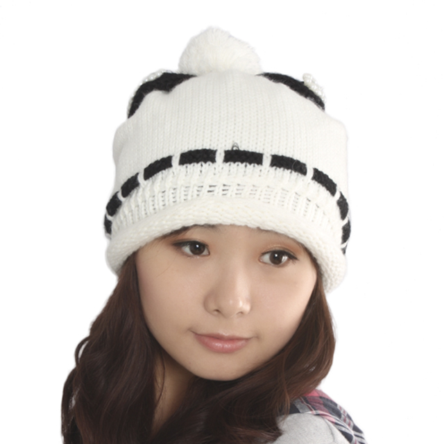 Fashion autumn and winter pearl hat knitted bow yarn knitted hat ball female hat