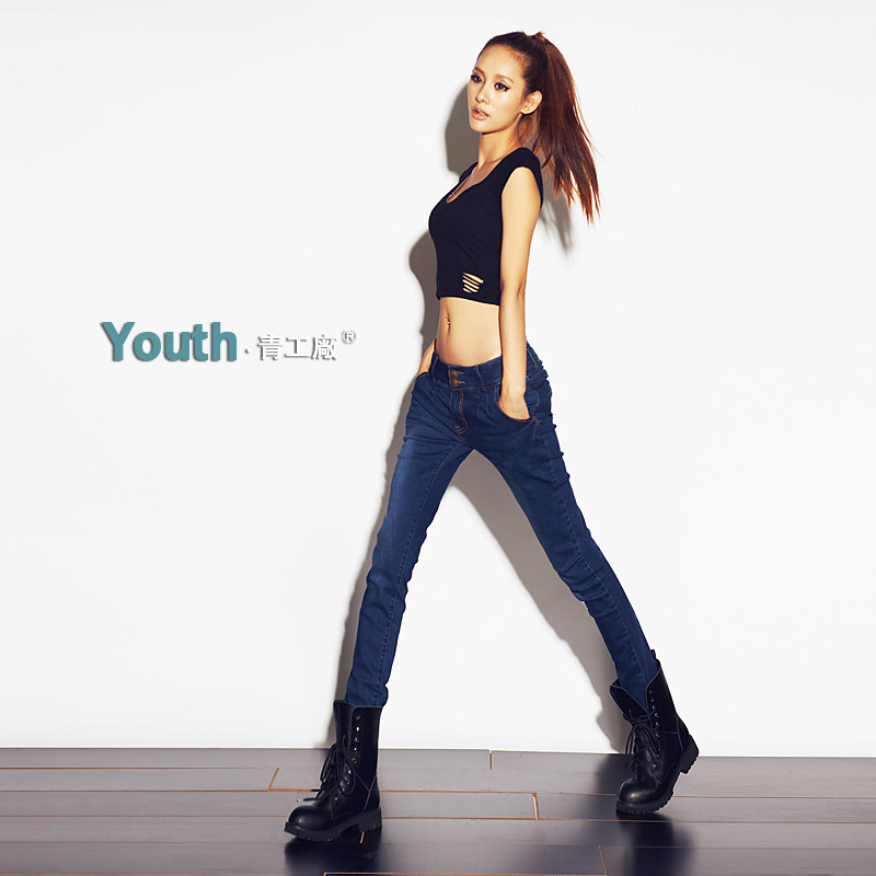 Fashion autumn and winter slim small jeans pants low-waist slim skinny pants trousers