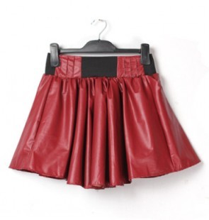 Fashion autumn and winter vintage pleated lotus leaf big skirt princess all-match elastic waist leather skirt bust skirt short