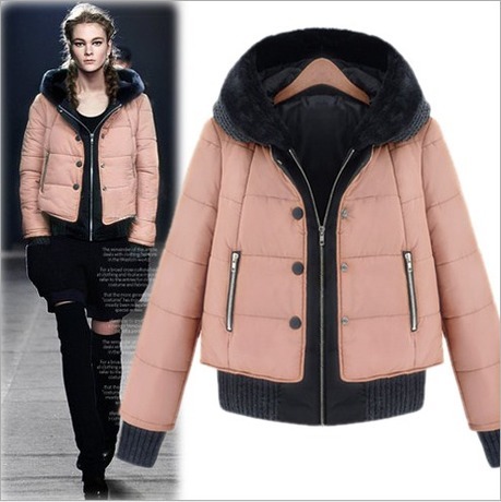 Fashion autumn and winter women loose plus size clothing fur collar knitted patchwork with a hood wadded jacket cotton-padded