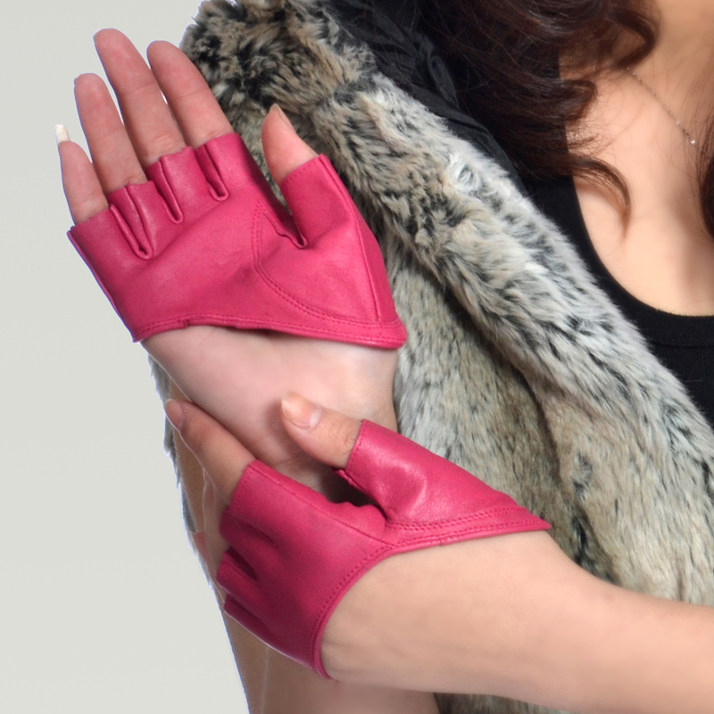 Fashion autumn and winter women's genuine leather multicolor ride semi-finger Size fits all gloves