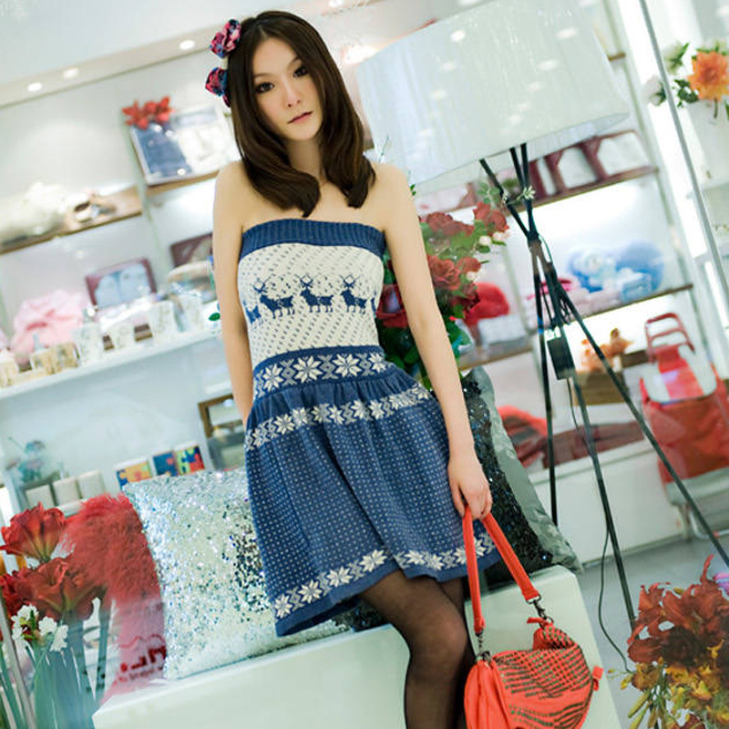 fashion autumn and winter women sexy aesthetic tube top sweater dress