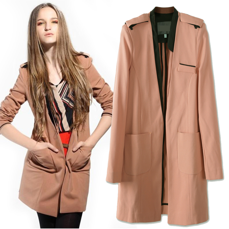 Fashion autumn fashion brief open front double collar color block long-sleeve slim medium-long outerwear trench h304